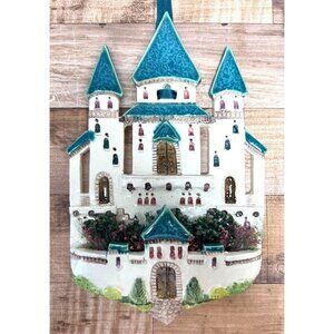 Vintage Handcrafted Ceramic Castle Wall Hanging With Blue Roofs 3D